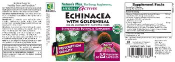Nature's Plus Herbal Actives Echinacea With Goldenseal 300 MG Complex With Activating Herbs - standardized botanical supplement