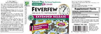 Nature's Plus Herbal Actives Feverfew 500 MG/0.7% Parthenolide Extended Release - standardized botanical supplement