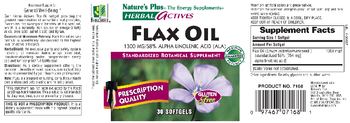 Nature's Plus Herbal Actives Flax Oil 1300 MG/58% Alpha Linolenic Acid (ALA) - standardized botanical supplement