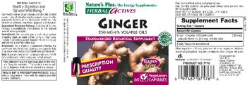 Nature's Plus Herbal Actives Ginger 250 mg/4% Volatile Oils - standardized botanical supplement