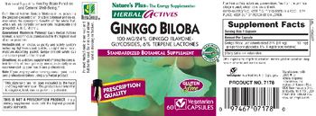 Nature's Plus Herbal Actives Ginkgo Biloba 100 mg/24% Ginkgo Flavone-Glycosides, 6% Terpene Lactones - 