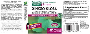 Nature's Plus Herbal Actives Ginkgo Biloba 100 MG/24% Ginkgo Flavone-Glycosides, 6% Terpene Lactones - 