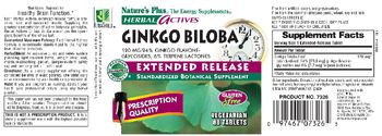 Nature's Plus Herbal Actives Ginkgo Biloba 120 mg Extended Release - standardized botanical supplement