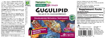 Nature's Plus Herbal Actives Gugulipid 750 mg - standardized botanical supplement