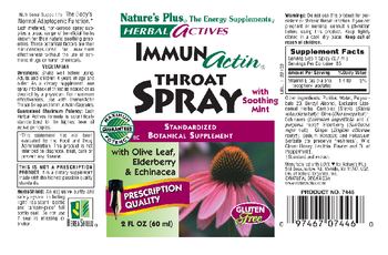 Nature's Plus Herbal Actives ImmunActin Throat Spray with Soothing Mint - standardized botanical supplement