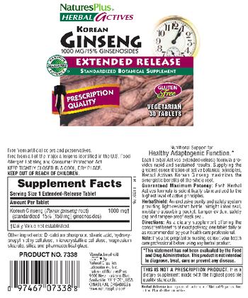 Nature's Plus Herbal Actives Korean Ginseng 1000 mg Extended Release - standardized botanical supplement