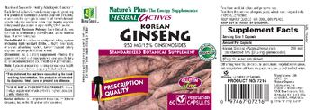 Nature's Plus Herbal Actives Korean Ginseng 250 mg - standardized botanical supplement