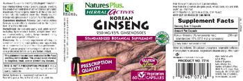 Nature's Plus Herbal Actives Korean Ginseng 250 mg - standardized botanical supplement