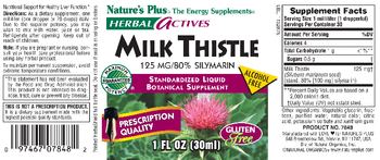 Nature's Plus HERBAL Actives Milk Thistle 125mg/80% Silymarin - standardized liquid botanical supplement