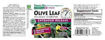 Nature's Plus Herbal Actives Olive Leaf 500 mg/6% Oleuropein Extended Release - standardized botanical supplement