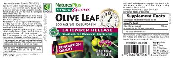 Nature's Plus Herbal Actives Olive Leaf 500 mg Extended Release - standardized botanical supplement