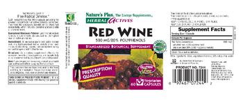 Nature's Plus Herbal Actives Red Wine 500 MG/20% Polyphenols - standardized botanical supplement