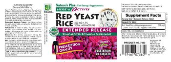 Nature's Plus Herbal Actives Red Yeast Rice 600 mg/1.7% Total Monacolins Extended Release - standardized botanical supplement