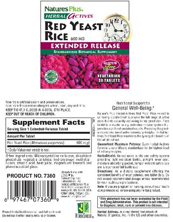 Nature's Plus Herbal Actives Red Yeast Rice 600 mg - standardized botanical supplement