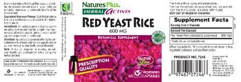 Nature's Plus Herbal Actives Red Yeast Rice 600 mg - botanical supplement