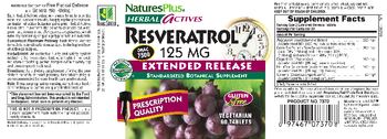 Nature's Plus Herbal Actives Resveratrol 125 mg Extended Release - standardized botanical supplement