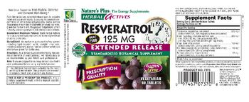 Nature's Plus Herbal Actives Resveratrol 125 mg Extended Release - standardized botanical supplement