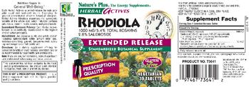 Nature's Plus Herbal Actives Rhodiola 1000 mg/5.4% Total Rosavins 2.8% Salidroside - standardized botanical supplement