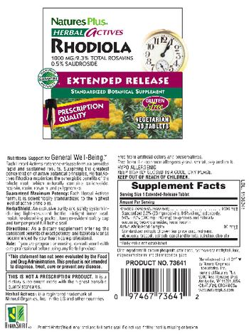 Nature's Plus Herbal Actives Rhodiola 1000 mg - standardized botanical supplement