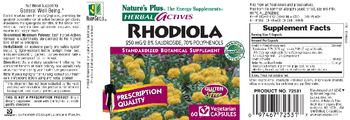 Nature's Plus Herbal Actives Rhodiola 250 MG/2.8% Salidroside,70%Polyphenols - standardized botanical supplement