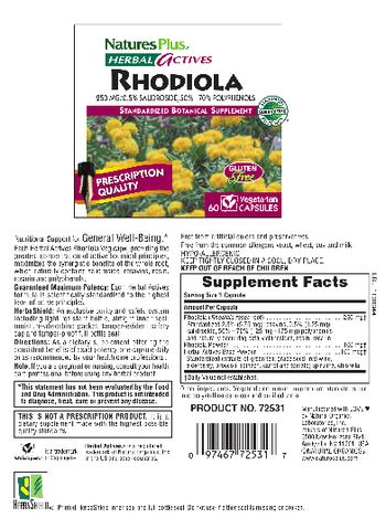 Nature's Plus Herbal Actives Rhodiola 250 mg - standardized botanical supplement