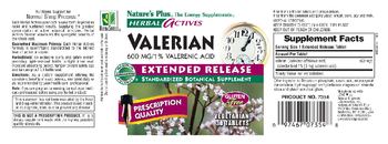 Nature's Plus Herbal Actives Valerian 600 mg/1% Valerenic Acid - standardized botanical supplement