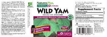 Nature's Plus Herbal Actives Wild Yam 250 mg - standardized botanical supplement