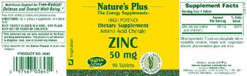 Nature's Plus High Potency Amino Acid Chelate Zinc 50 mg - supplement