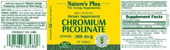 Nature's Plus High Potency Chromium Picolinate 200 mcg - supplement