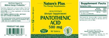 Nature's Plus High Potency Pantothenic Acid 500 mg - supplement