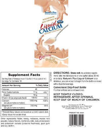 Nature's Plus Liquid Calcium Natural Malted Milk Flavor - supplement