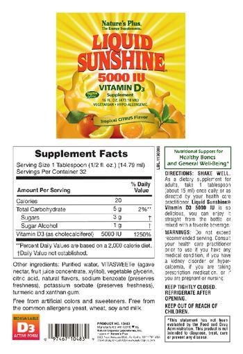 Nature's Plus Liquid Sunshine 5000 IU Vitamin D3 Tropical Citrus Flavor - supplement