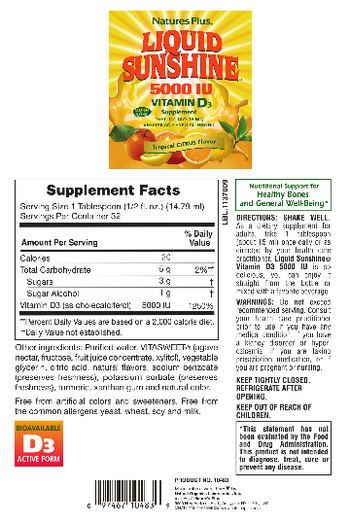 Nature's Plus Liquid Sunshine Vitamin D3 5000 IU Tropical Citrus Flavor - vitamin d3 supplement