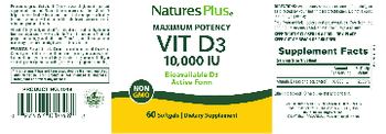 Nature's Plus Maximum Potency Vit D3 10,000 IU - supplement