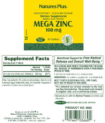 Nature's Plus Mega Zinc 100 mg - supplement