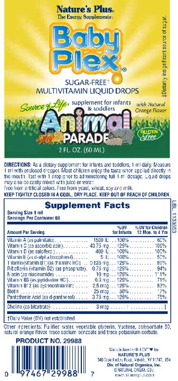 Nature's Plus Source Of Life Animal Parade Baby Plex with Natural Orange Flavor - supplement for infants toddlers