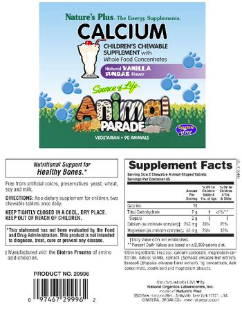 Nature's Plus Source Of Life Animal Parade Calcium Natural Vanilla Sundae Flavor - childrens chewable supplement with whole food concentrates