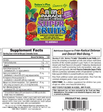 Nature's Plus Source Of Life Animal Parade Chidren's Chewable Super Fruits Natural Berry Flavor - antioxidant supplement with acai goji noni pomegranate and mangosteen