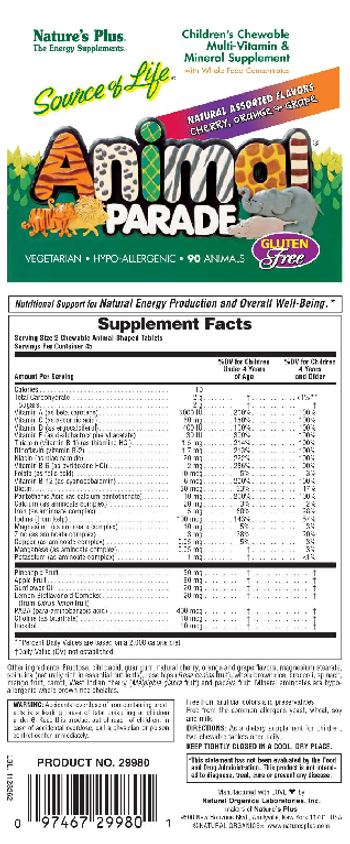 Nature's Plus Source Of Life Animal Parade Children's Chewable Multi-Vitamin & Mineral Supplement - multivitamin mineral supplement