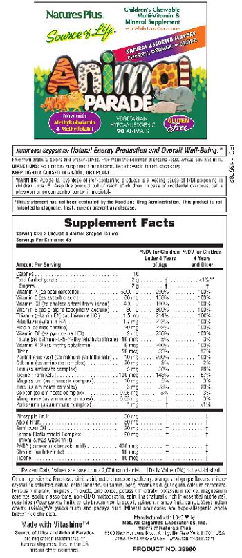 Nature's Plus Source Of Life Animal Parade Children's Chewable Multi-Vitamin & Mineral Supplement - childrens chewable multivitamin mineral supplement