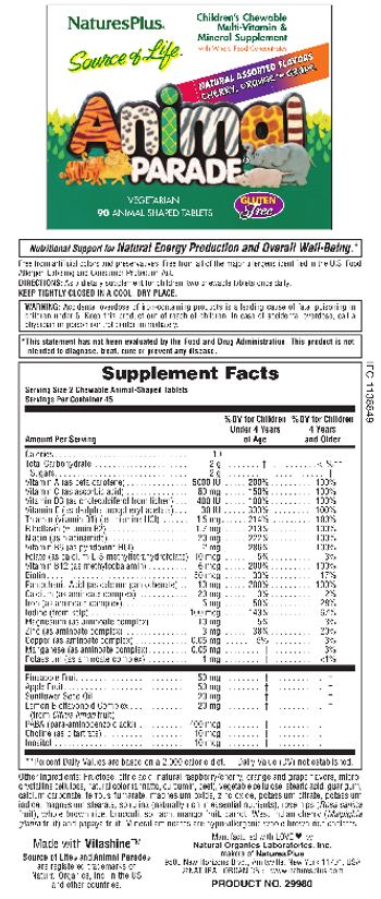 Nature's Plus Source Of Life Animal Parade Children's Chewable Multi-Vitamin & Mineral Supplement - childrens chewable multivitamin mineral supplement