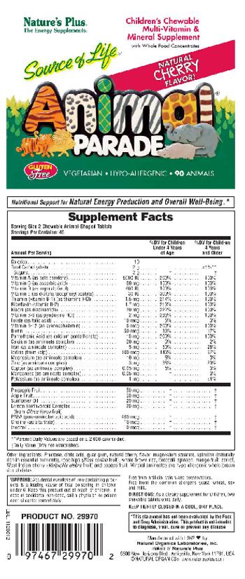 Nature's Plus Source Of Life Animal Parade Children's Chewable Multi-Vitamin & Mineral Supplement Natural Cherry Flavor - childrens chewable multivitamin mineral supplement