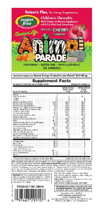 Nature's Plus Source Of Life Animal Parade Children's Chewable Multi-Vitamin & Mineral Supplement Natural Cherry Flavor - childrens chewable multivitamin mineral supplement