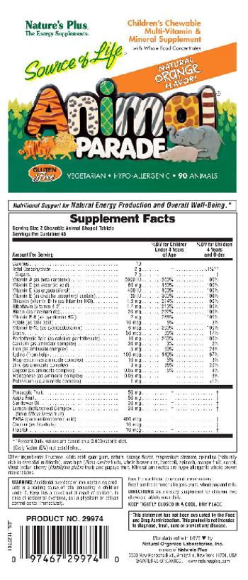 Nature's Plus Source Of Life Animal Parade Children's Chewable Multi-Vitamin & Mineral Supplement Natural Orange Flavor - childrens chewable multivitamin mineral supplement