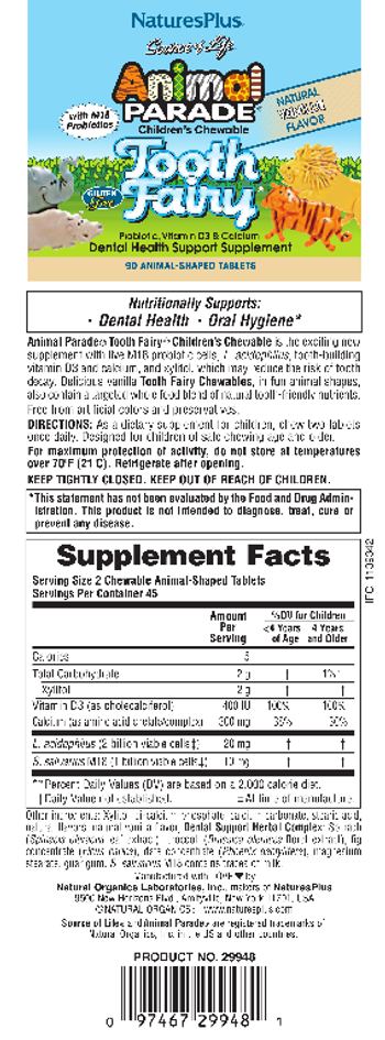 Nature's Plus Source Of Life Animal Parade Children's Chewable Tooth Fairy Natural Vanilla Flavor - dental health support supplement