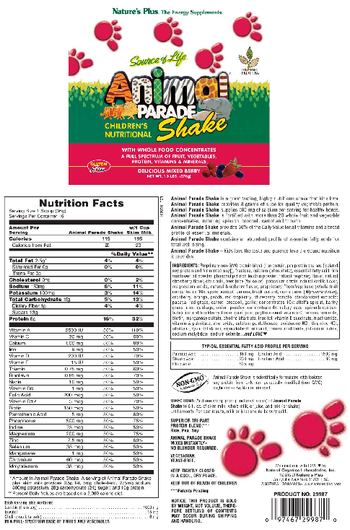 Nature's Plus Source Of Life Animal Parade Children's Nutritional Shake Delicious Mixed Berry - 