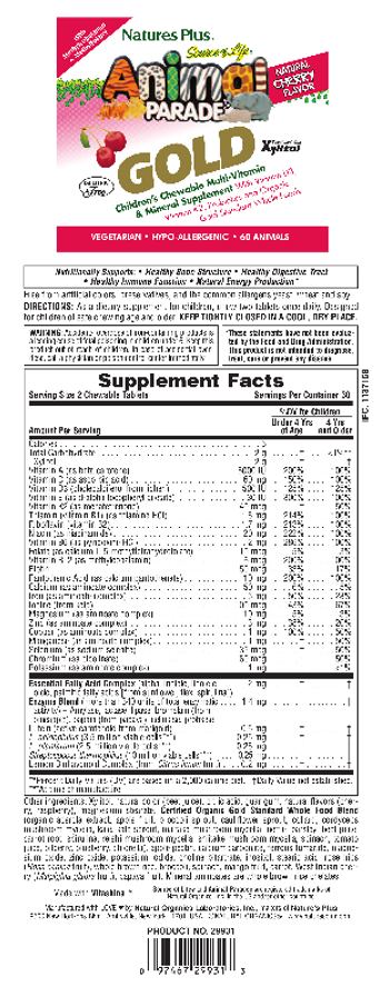 Nature's Plus Source Of Life Animal Parade Gold Natural Cherry Flavor - childrens chewable multivitamin mineral supplement