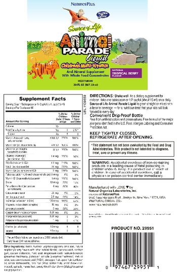 Nature's Plus Source Of Life Animal Parade Liquid Children's Multi-Vitamin Natural Tropical Berry Flavor - childrens multivitamin and mineral supplement