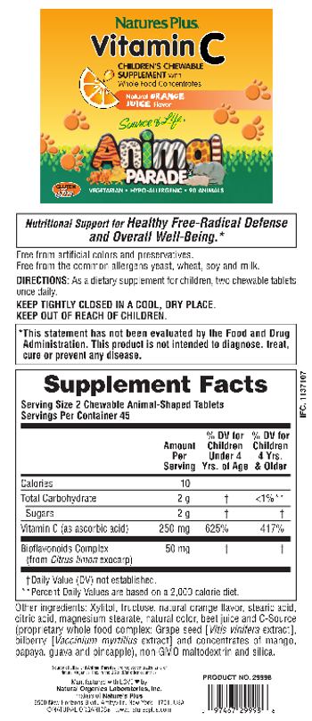 Nature's Plus Source Of Life Animal Parade Vitamin C Natural Orange Juice Flavor - childrens chewable supplement with whole food concentrates