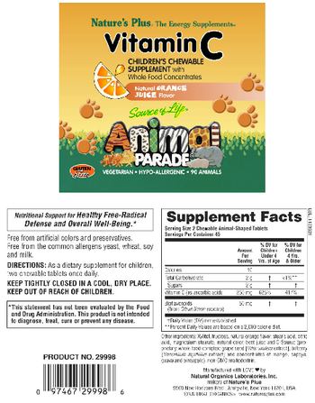 Nature's Plus Source Of Life Animal Parade Vitamin C Natural Orange Juice Flavor - childrens chewable supplement with whole food concentrates